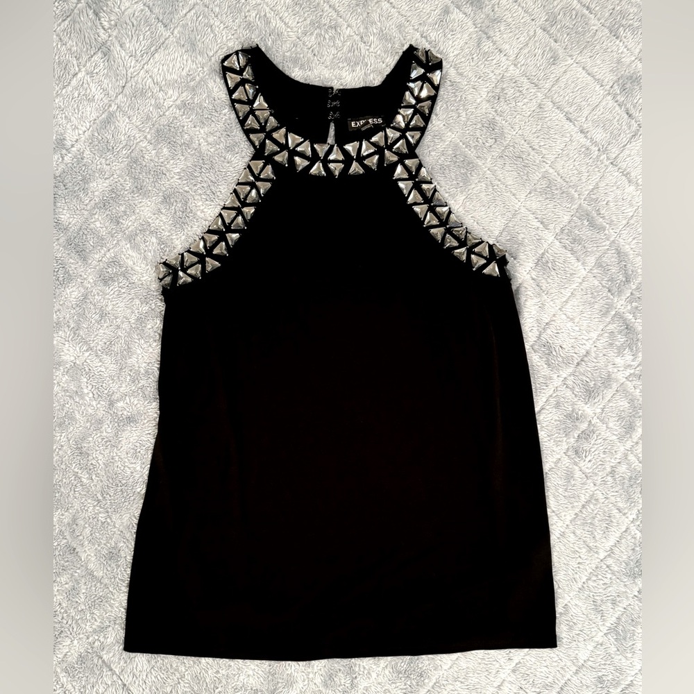 EXPRESS Women's Black Knit Racer Back Embellished Gem Stone Top | Size S
